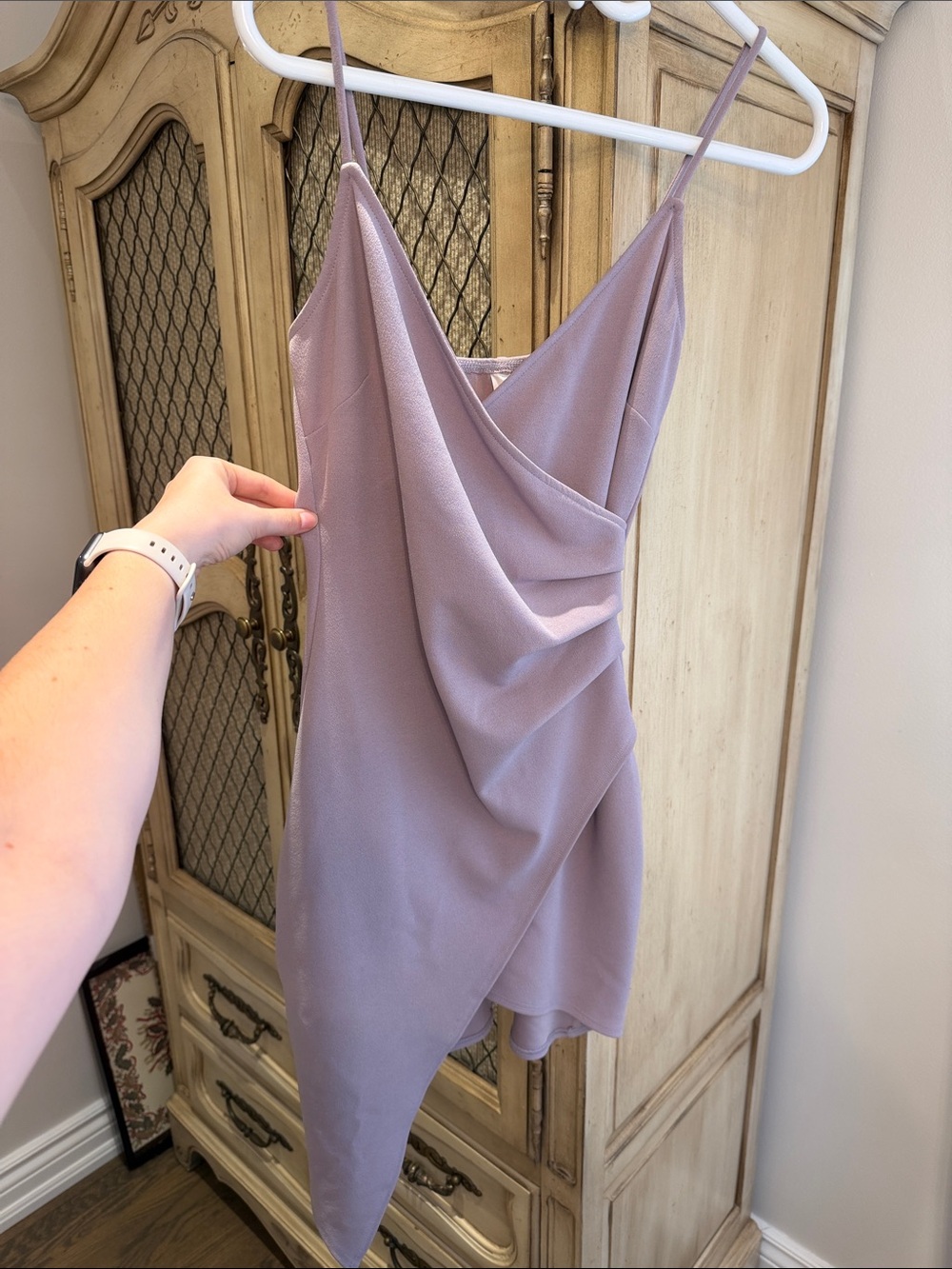 Asymmetric Lilac Slip Mini Dress with Draped Front